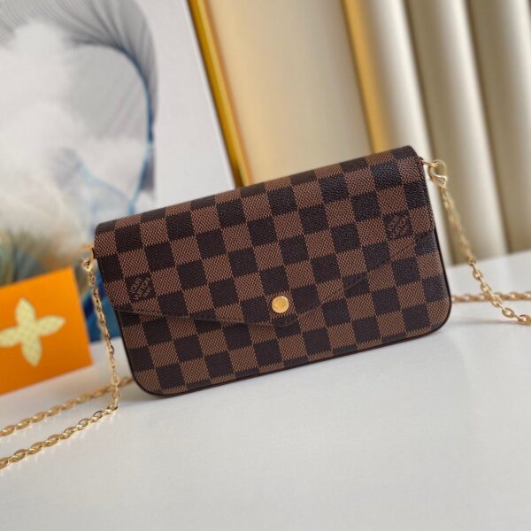 FLICIE POCHETTE 21 IN BROWN DAMIER EBENE COATED CANVAS GOLD HARDWARE