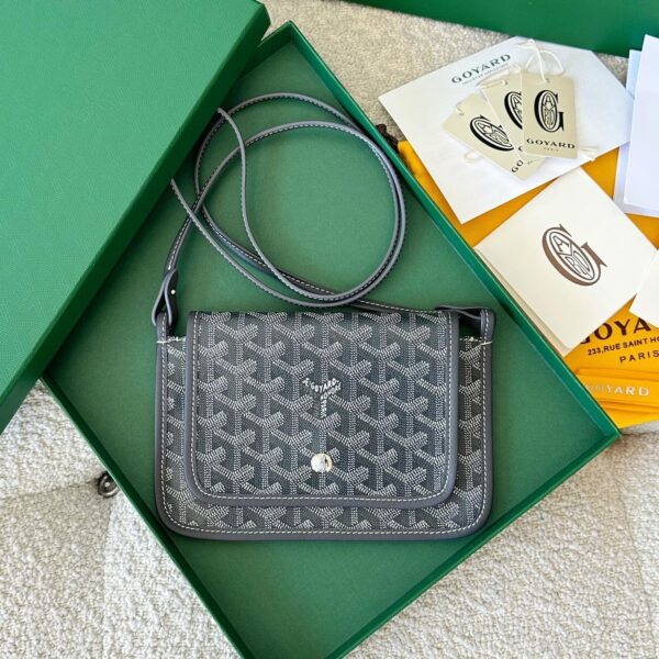 PLUMET POCKET WALLET 20 IN GREY BLACK GOYARDINE CANVAS AND LAMBSKIN TRIM