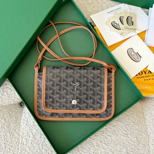 PLUMET POCKET WALLET 20 IN BLACK GOYARDINE CANVAS AND TAN LAMBSKIN TRIM