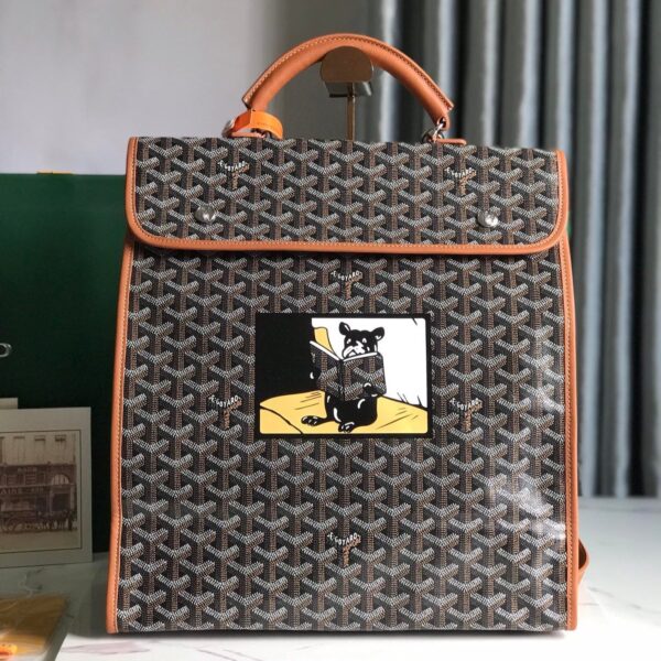 SAINT LGER BACKPACK 35 IN BROWN GOYARDINE CANVAS AND CALFSKIN WITH CARTOON PATCH