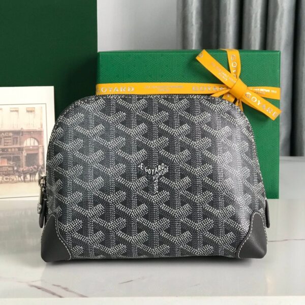 VENDME COSMETIC POUCH 17 IN GREY BLACK GOYARDINE CANVAS AND CALFSKIN TRIM