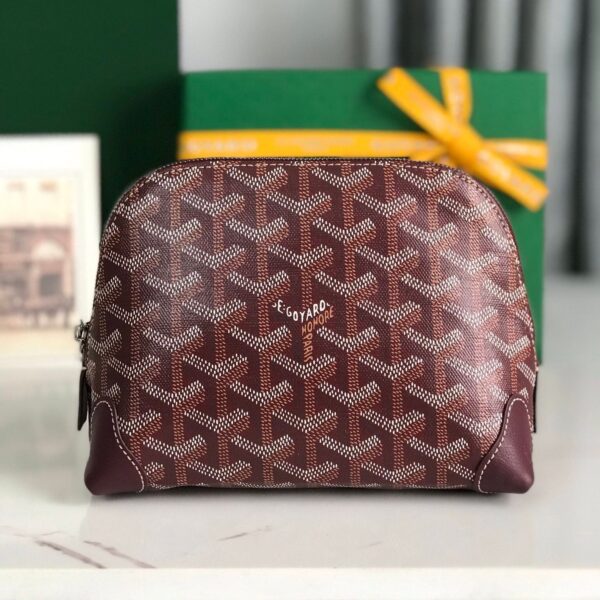 VENDME COSMETIC POUCH 17 IN WINE RED GOYARDINE CANVAS AND CALFSKIN TRIM