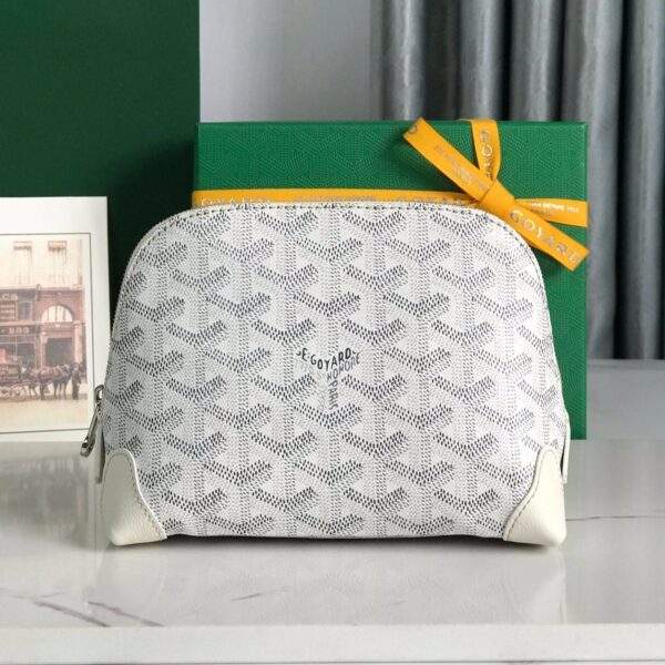 VENDME COSMETIC POUCH 17 IN WHITE GOYARDINE CANVAS AND CALFSKIN TRIM