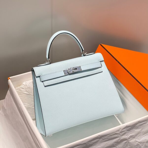 KELLY 28CM IN BLUE BRUME EPSOM CALFSKIN PALLADIUM HARDWARE