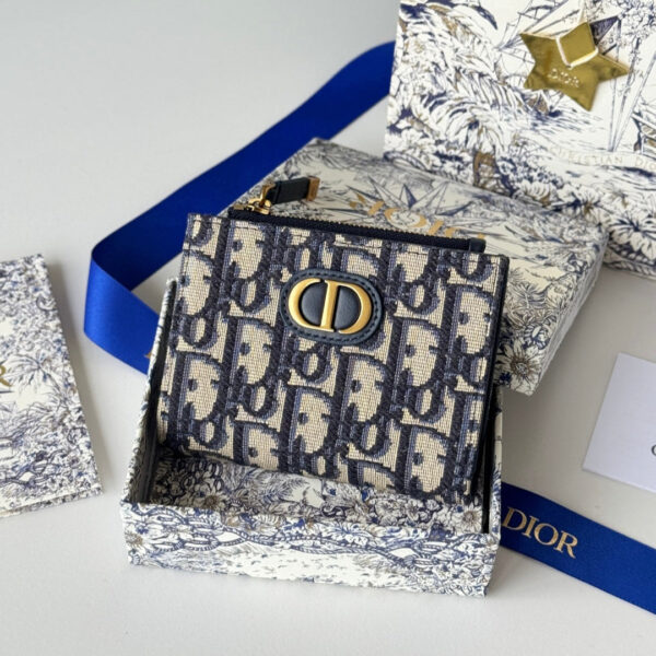 DIOR 25S 30 MONTAIGNE DAHLIA WALLET 11 IN BLUE DIOR OBLIQUE JACQUARD