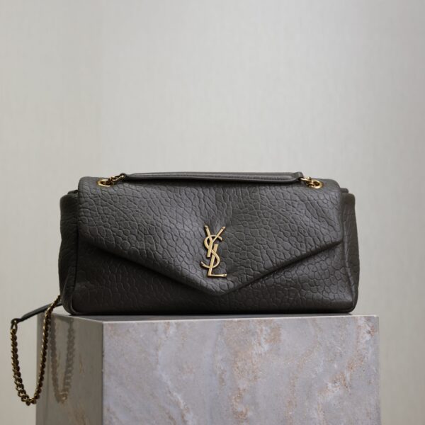 YSL 25S CALYPSO 30 IN DARK OLIVE GRAINED CALFSKIN GOLD HARDWRE