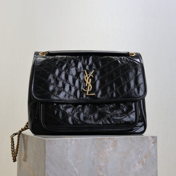 YSL 25S NIKI GM BAG 32 IN BLACK GLOSSY CALFSKIN GOLD HARDWRE