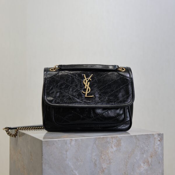 YSL 25S NIKI BAG 22 IN BLACK GLOSSY CALFSKIN GOLD HARDWRE