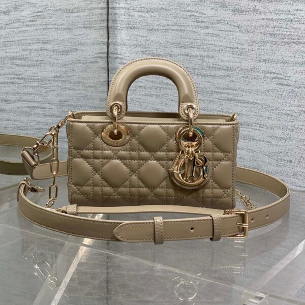 DIOR 25S SMALL LADY DJOY BAG 19 IN DARK BEIGE CANNAGE CALFSKIN GOLD HARDWRE