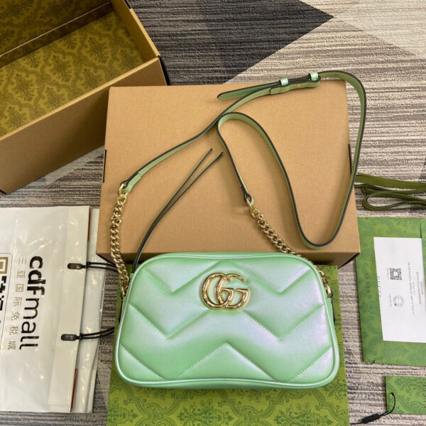 GG MARMONT 24 SMALL MATELASS SHOULDER BAG GREEN IRIDESCENT CALFSKIN