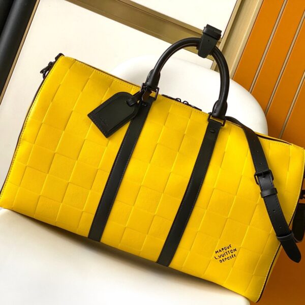 KEEPALL BANDOULIRE 50 IN YELLOW DAMIER SCUBA CALFSKIN