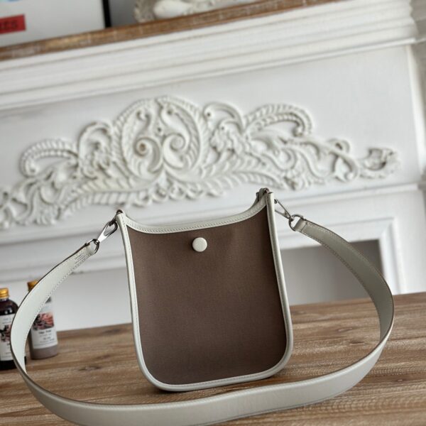 MINI NEO 17 EVELYNE BAG IN WENGE BROWN CANVAS AND WHITE CALFSKIN