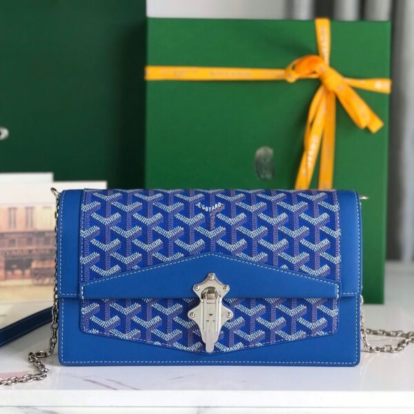 DUCHESSE MARIE-CAROLINE BAG 25 IN SAPPHIRE BLUE GOYARDINE CANVAS AND SMOOTH CALFSKIN