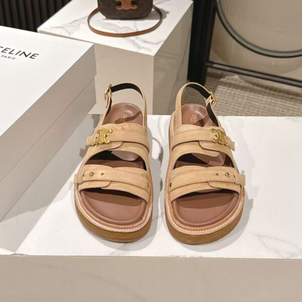 CELINE 25S TIPPI TRIOMPHE SANDAL IN LIGHT BROWN CALFSKIN SUEDE