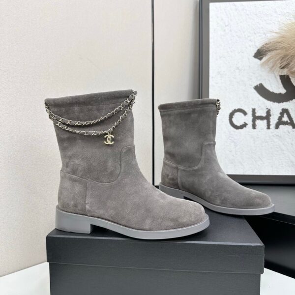 CHANEL 25S SHORT BOOTS IN GRAY SUEDE SILVER HARDWRE