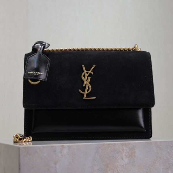 YSL 25S SUNSET BAG 22 IN BLACK CALFSKIN AND SUEDE GOLD HARDWRE