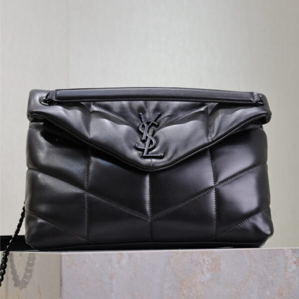 YSL 25S LOULOU PUFFER GM 35 IN BLACK CALFSKIN BLACK HARDWRE