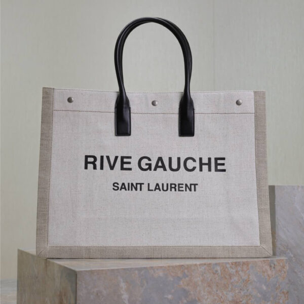 YSL 25S RIVE GAUCHE TOTE BAG 48 IN DUSTY GRAY CANVAS